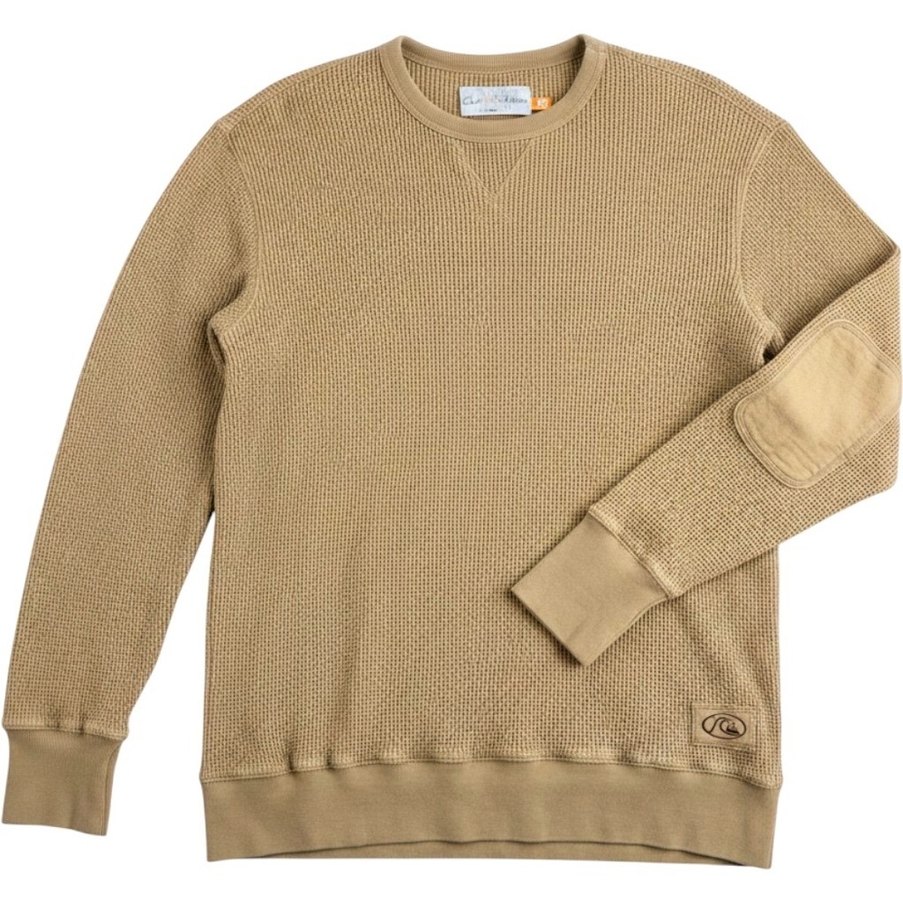 Quiksilver Edition Mens Tan Waffle Knit Thermal Sweater Elbow Patches Medium